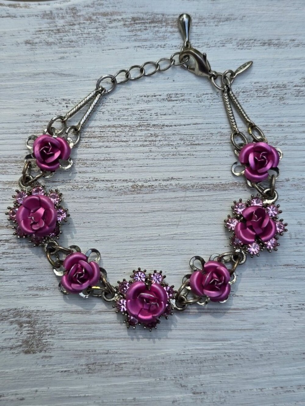 Vtg 90's Y2K Avon Metallic Frosted Pink Rose Nina Ricci Choker Bracelet 2 Pc Set - Picture 7 of 9